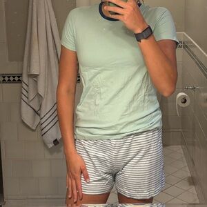 Lands' End Mint Green and White Striped Kids Pajama Set